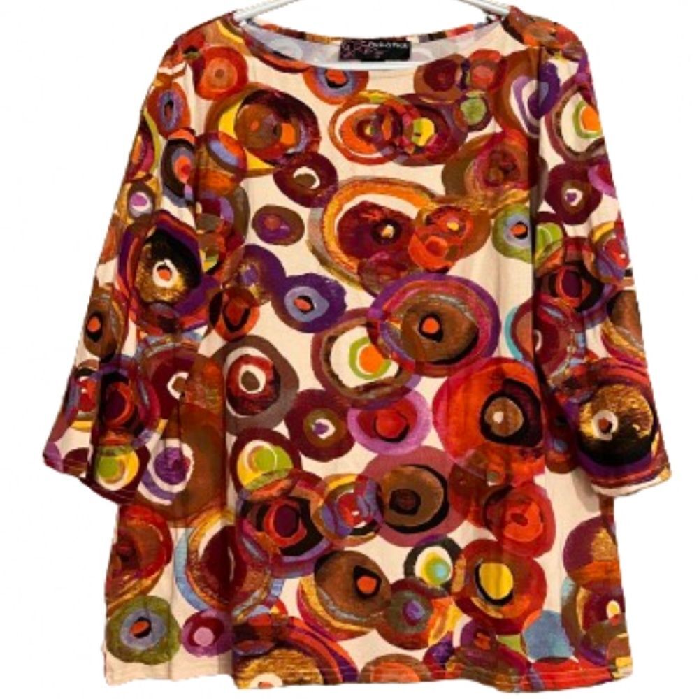 Peck&Peck Women’s Vibrant Multi Abstract Pattern Print 3/4 Sleeve Shirt Sz-PXL